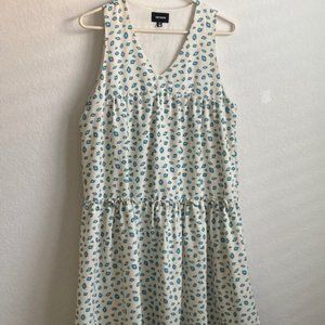 Women's White Dress w/ Geometic Blue & Purple Shapes